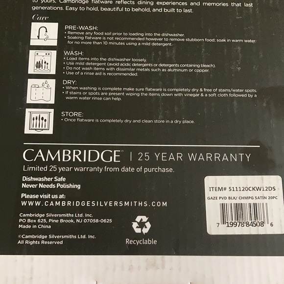 Cambridge Silversmiths Black Champagne Satin 20-Piece Flatware Service For Four - Picture 3 of 5